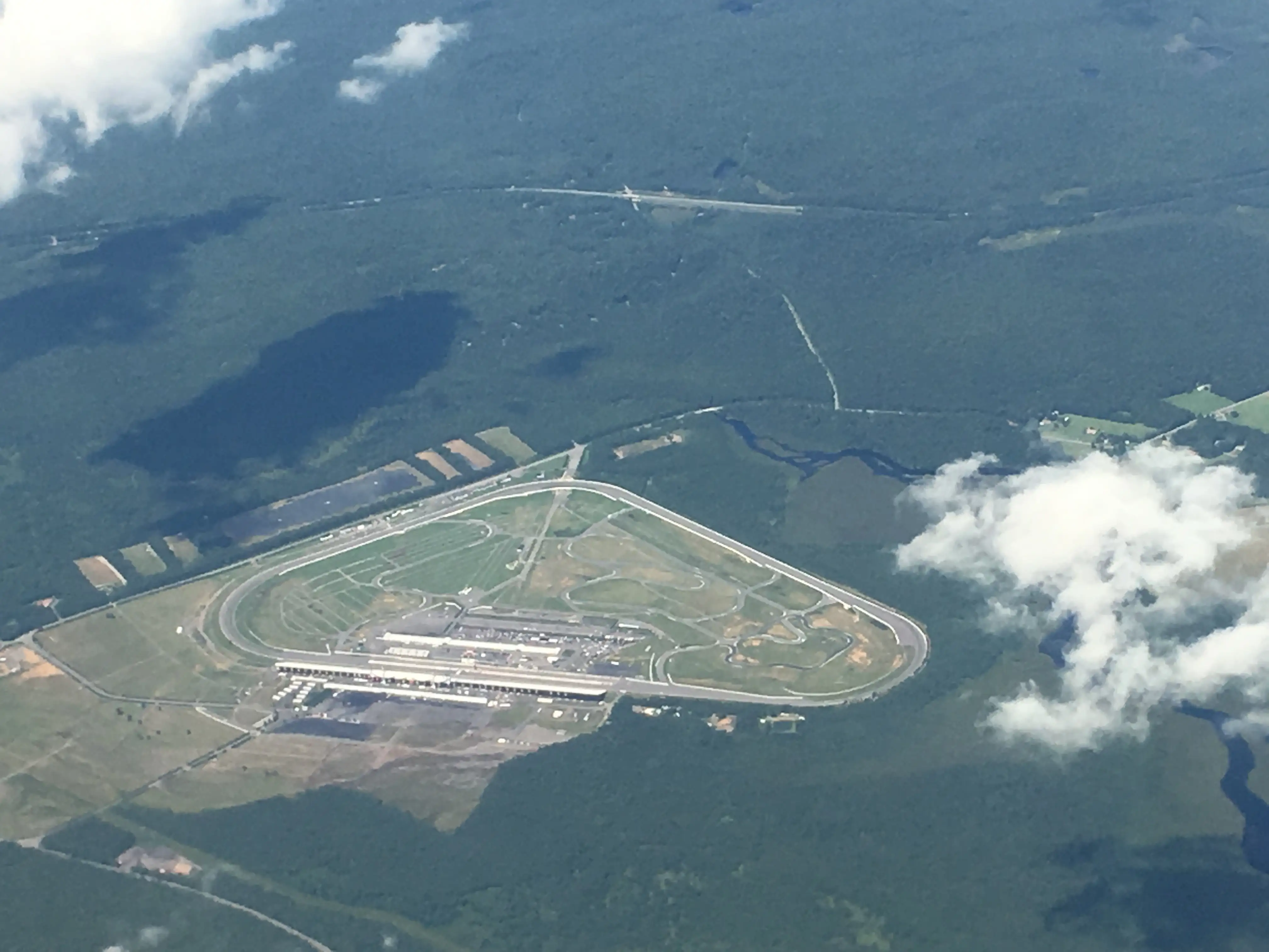 Pocono Raceway from above — the Tricky Triangle is 10 minutes from the chalet.